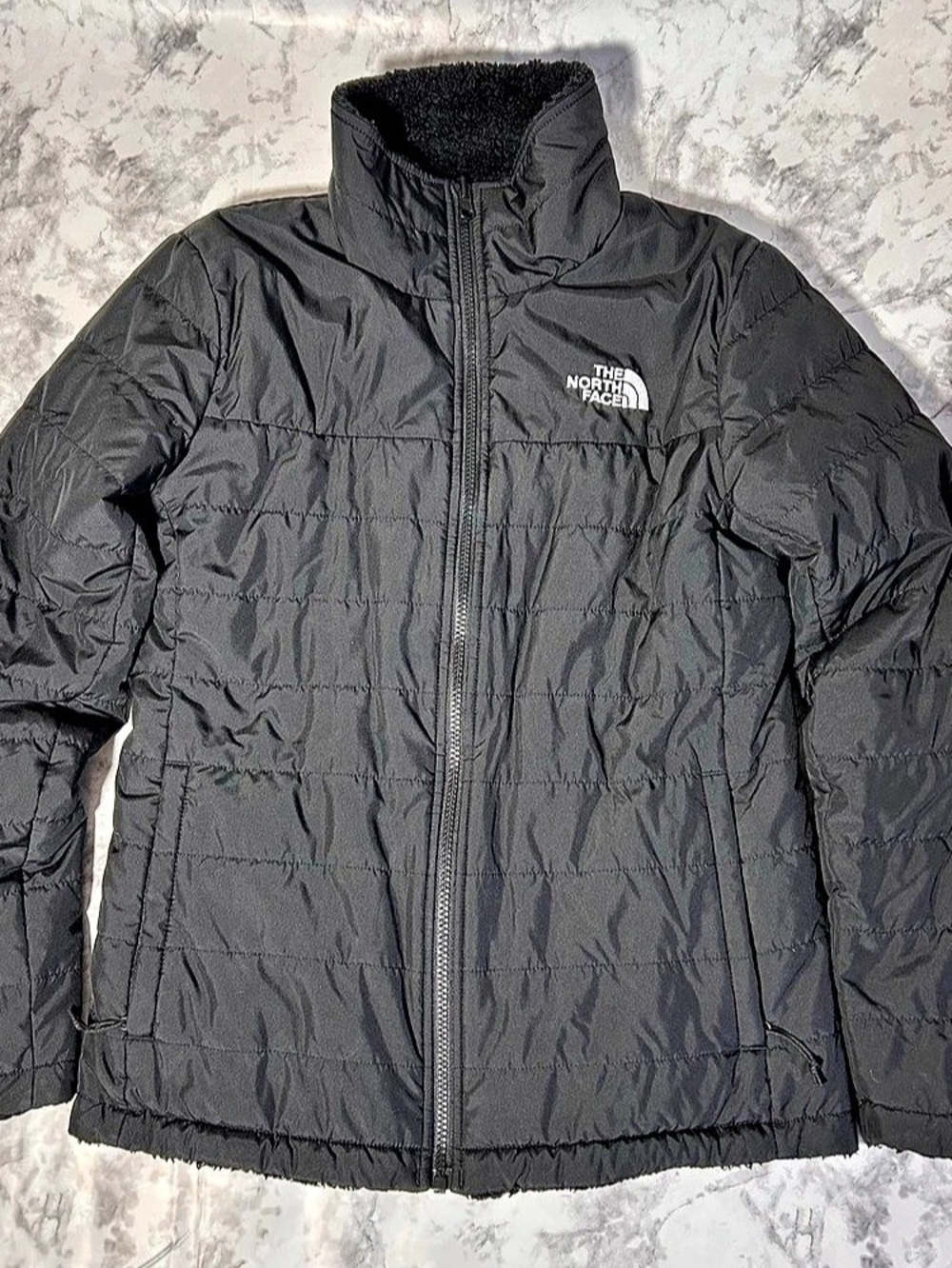 The North Face Reversible Mossbud Swirl Jacket Black Puffer